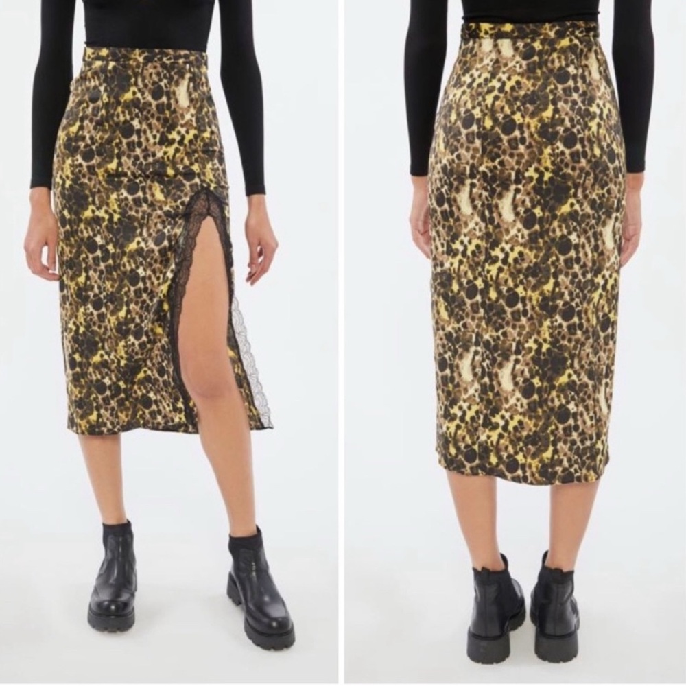 Urban Outfitters Leopard Print Midi Skirt with Lace
